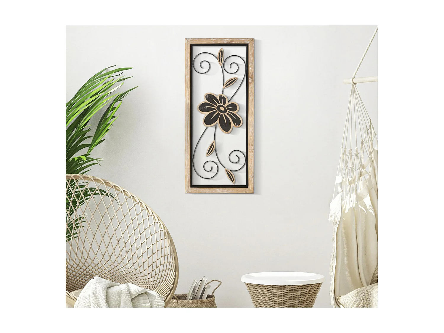 Décoration 3D en Métal Fleurs 47, Marron, 26x2,5x60 cm, Seven Design