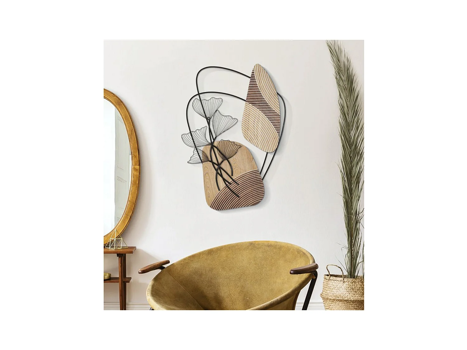 Decorazione in Metallo e Legno Foglia 54, Marrone, 70x3x100 cm, Epikasa