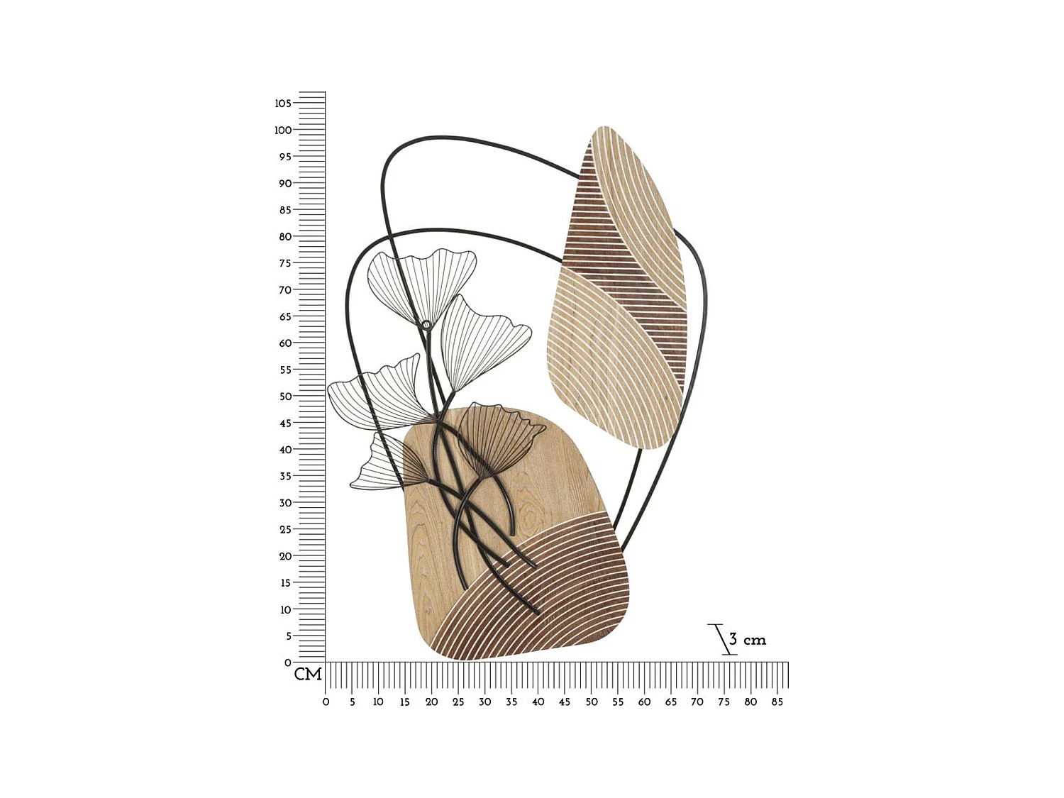 Decorazione in Metallo e Legno Foglia 54, Marrone, 70x3x100 cm, Epikasa
