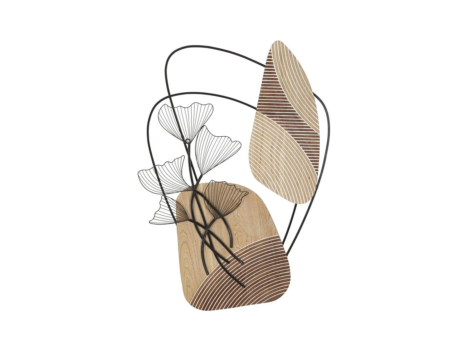 Décoration en Métal et Bois Feuille 54, Marron, 70x3x100 cm, Epikasa