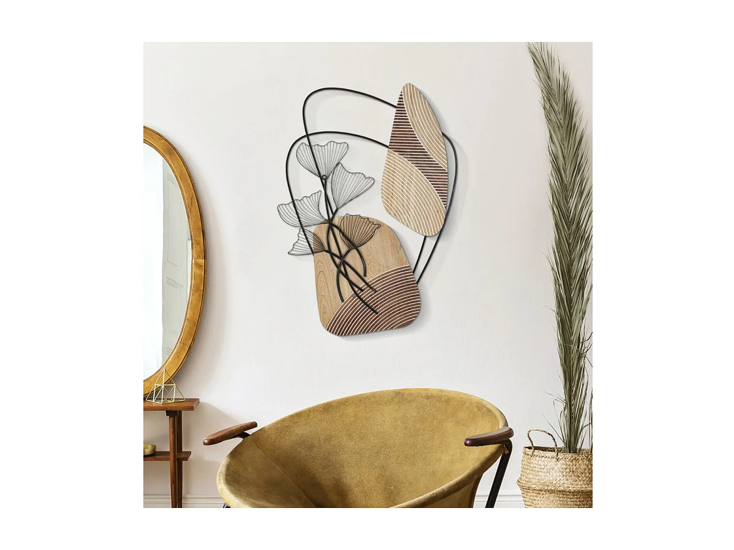 Décoration en Métal et Bois Feuille 54, Marron, 70x3x100 cm, Seven Design