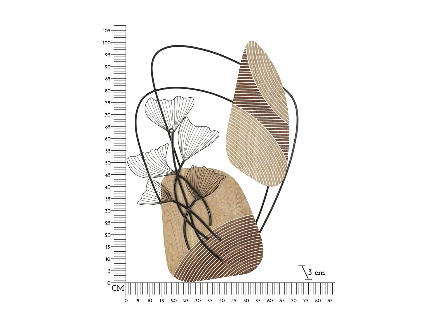 Décoration en Métal et Bois Feuille 54, Marron, 70x3x100 cm, Seven Design