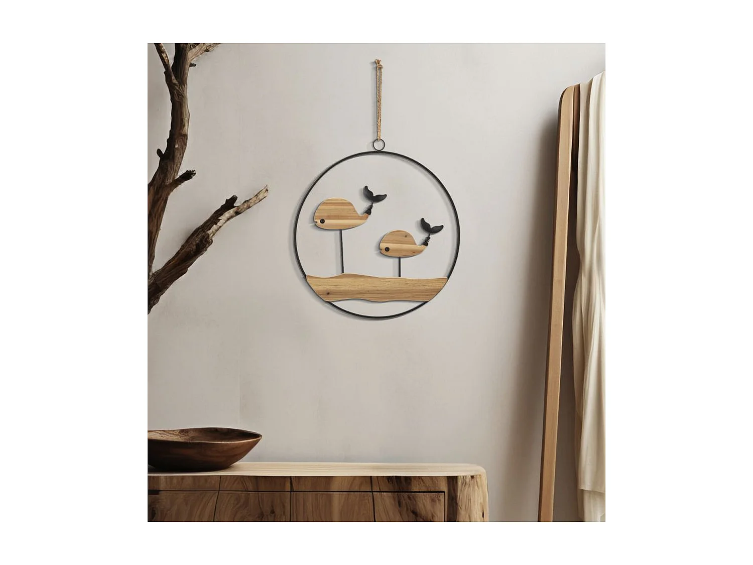 Dekoracja z Metalu i Drewna Ryba 9, Wielokolorowy, 56x2x60 cm, Seven Design