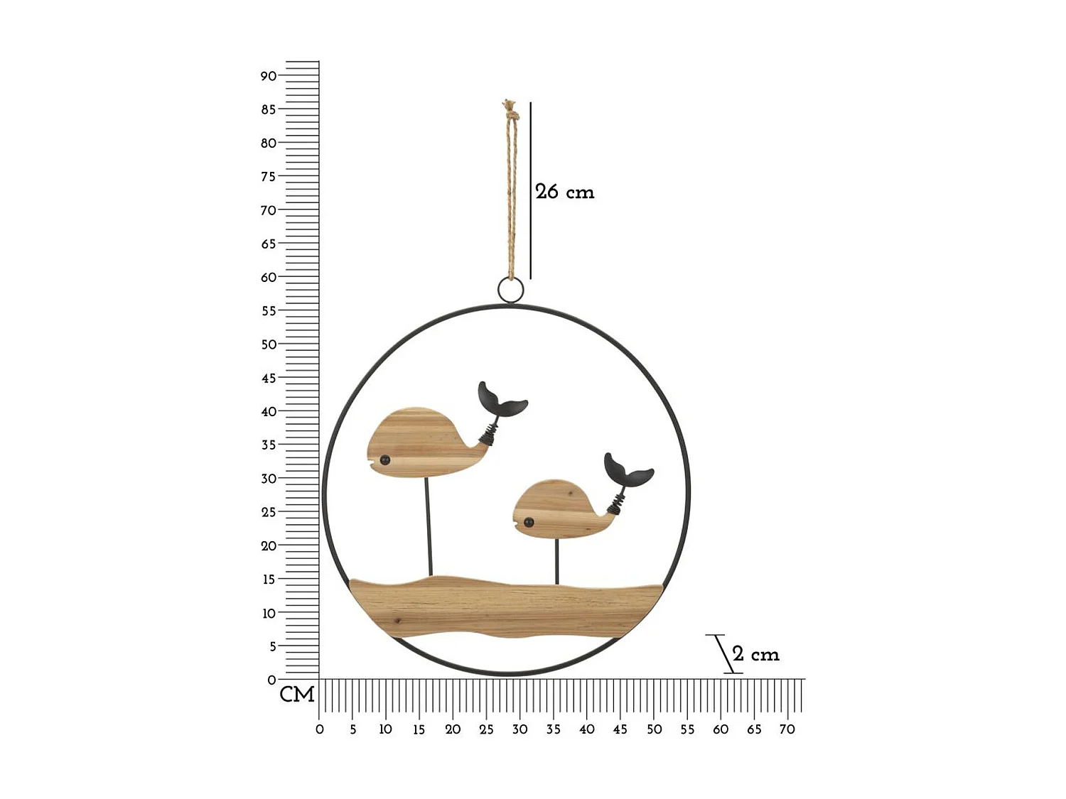 Dekoracja z Metalu i Drewna Ryba 9, Wielokolorowy, 56x2x60 cm, Seven Design