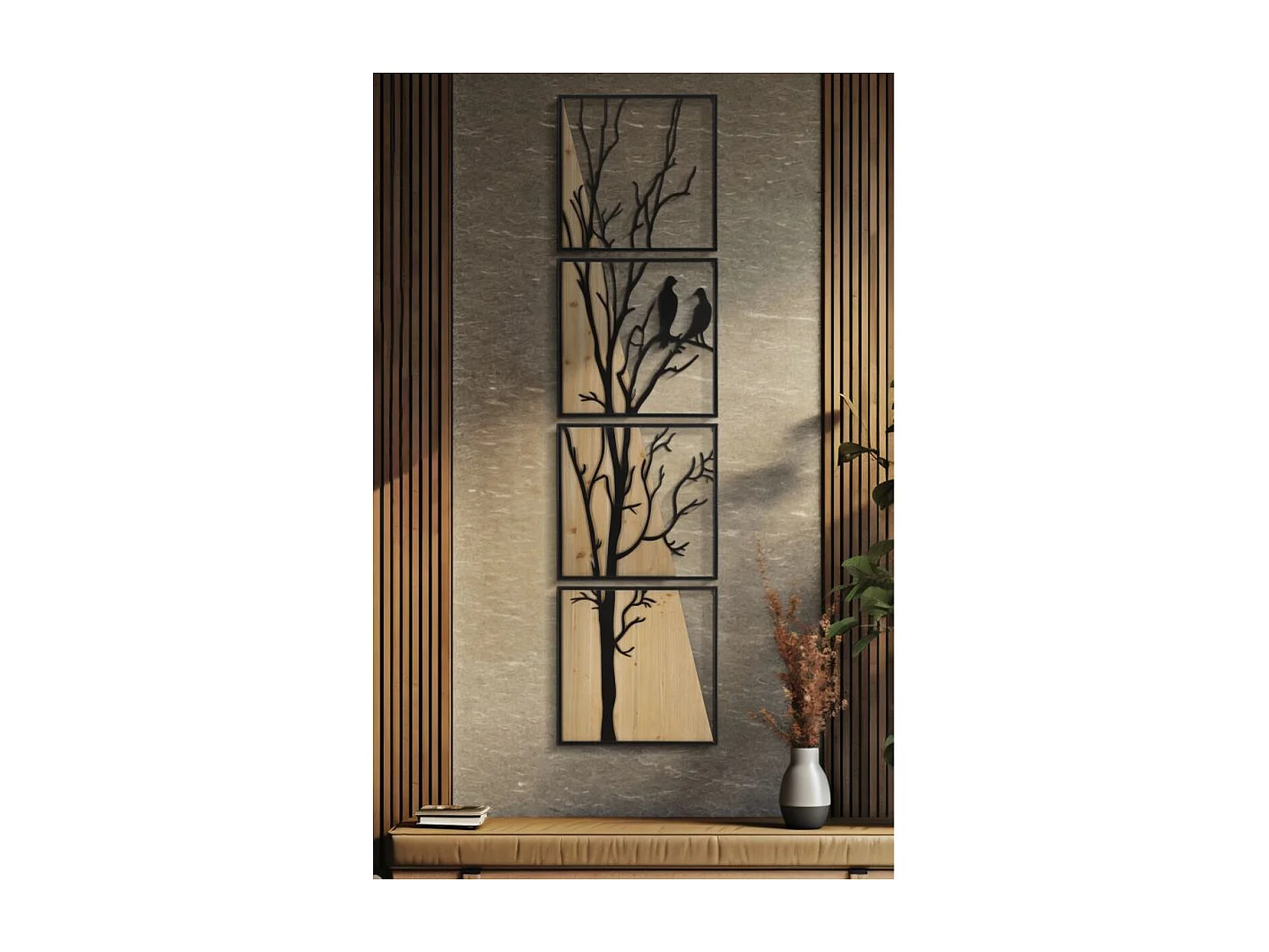 Décoration en Métal et Bois Arbre 10, Marron, 50x2x200 cm, Seven Design