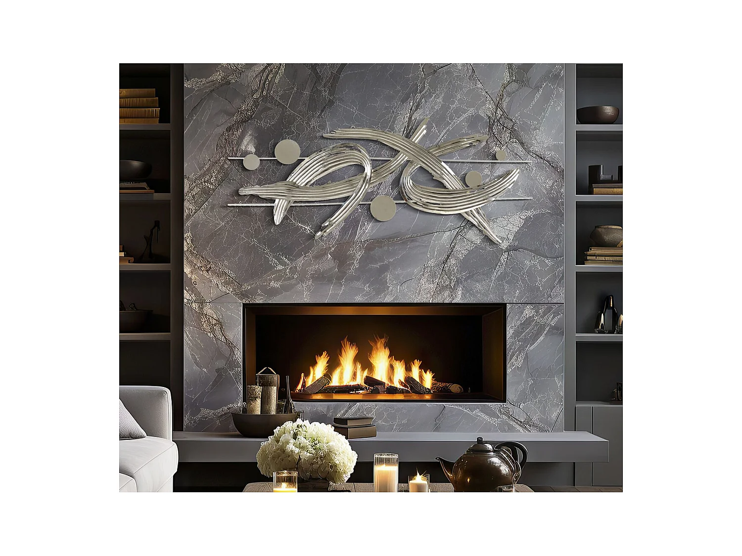 3D Metalen Decoratie Abstract 1, Zilver, 121x5x52 cm, Epikasa