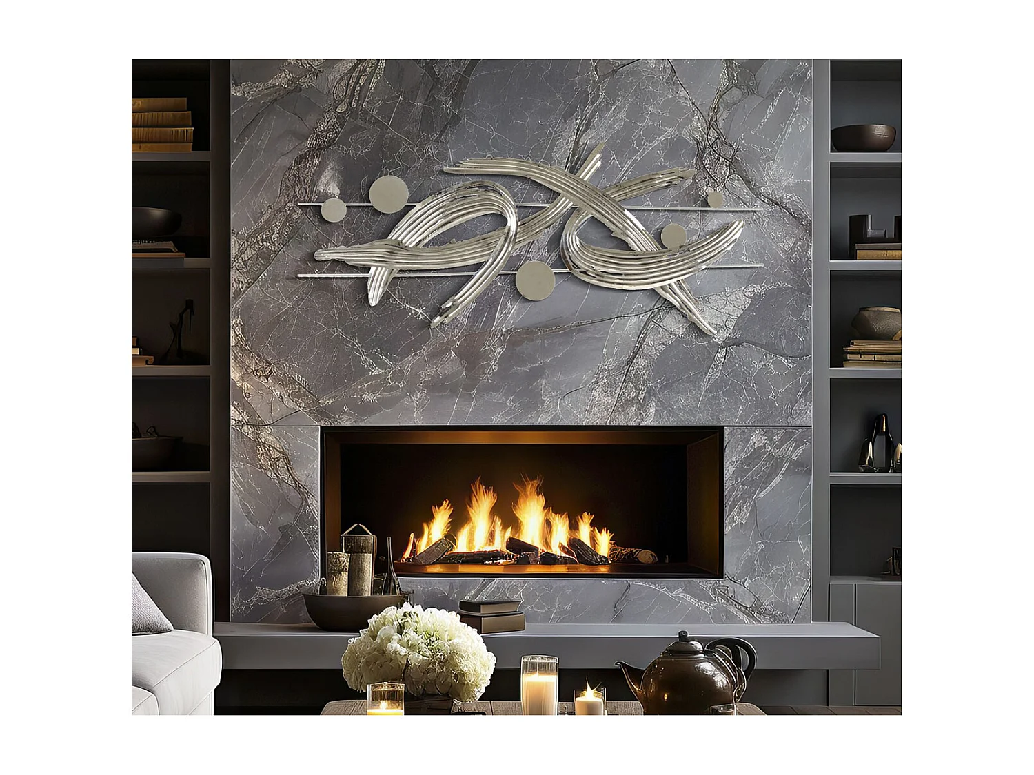 Décoration 3D en Métal Abstrait 1, Argent, 121x5x52 cm, Seven Design