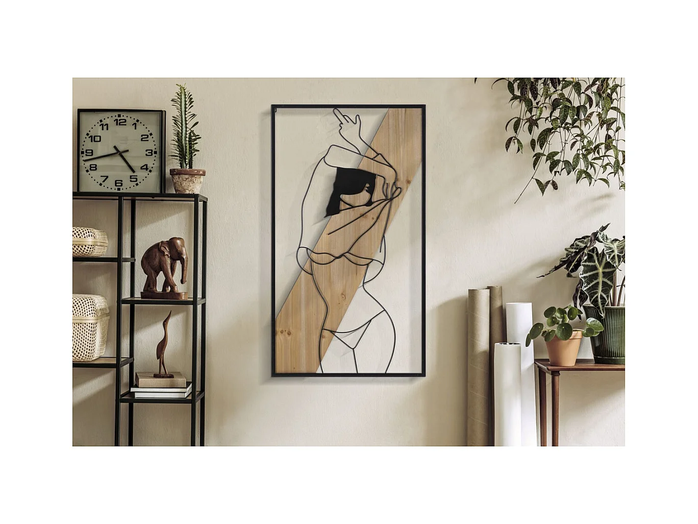 Decoração em Metal e Madeira Corpos 8, Castanho, 50x2x90 cm, Epikasa