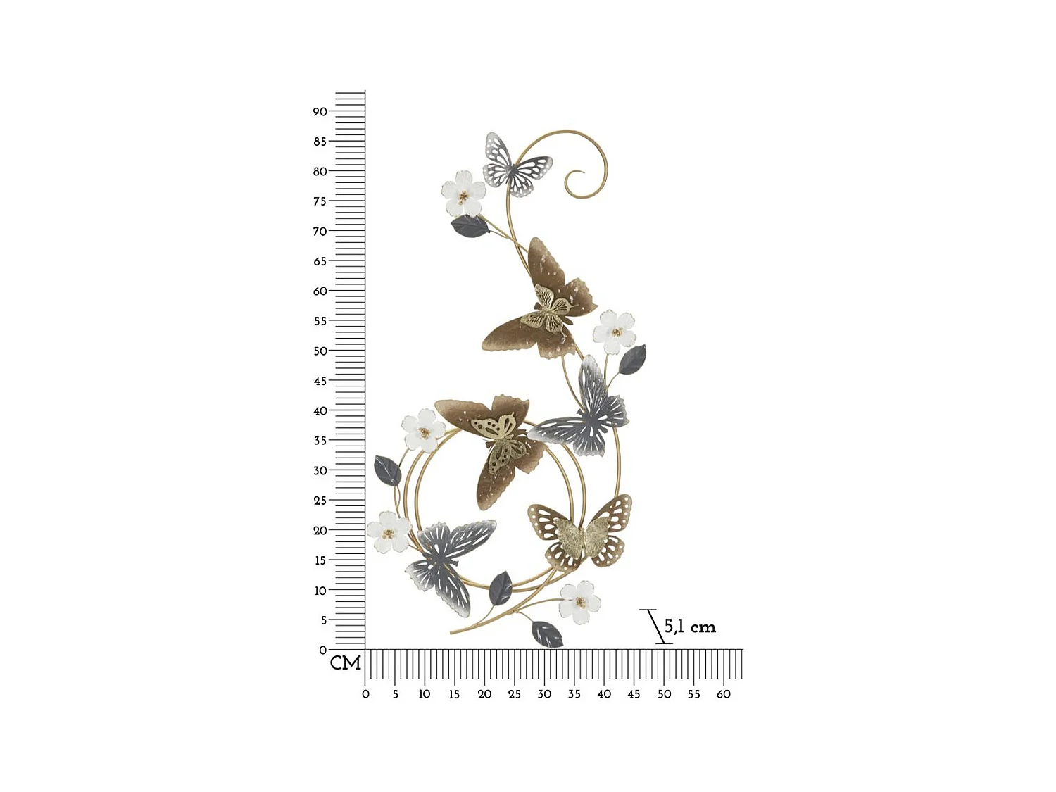 Décoration 3D en Métal Papillon 14, Multicouleur, 45,1x5,1x87,6 cm, Seven Design