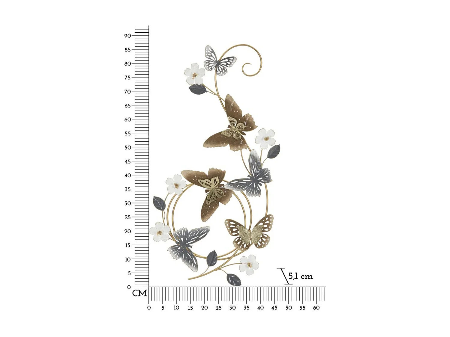 Metalowa Dekoracja 3D Motyl 14, Wielokolorowy, 45,1x5,1x87,6 cm, Seven Design