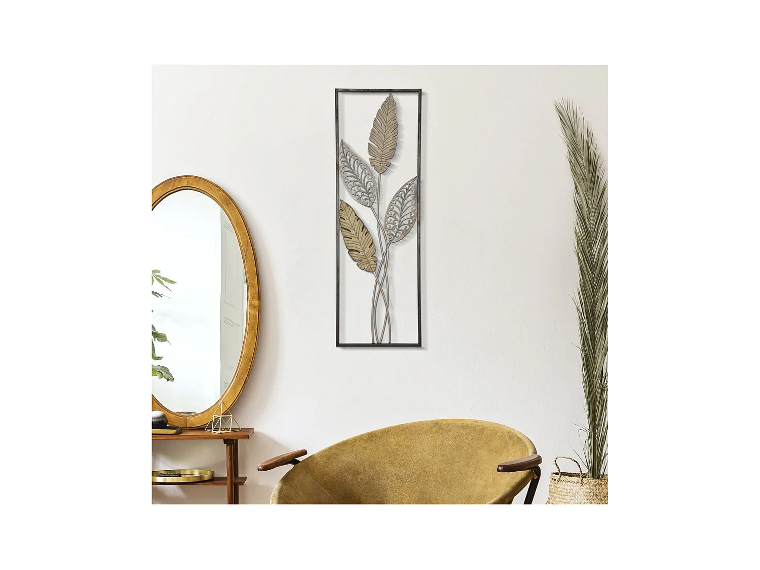 Décoration 3D en Métal Feuille 53, Or, 30,5x1,9x91 cm, Seven Design