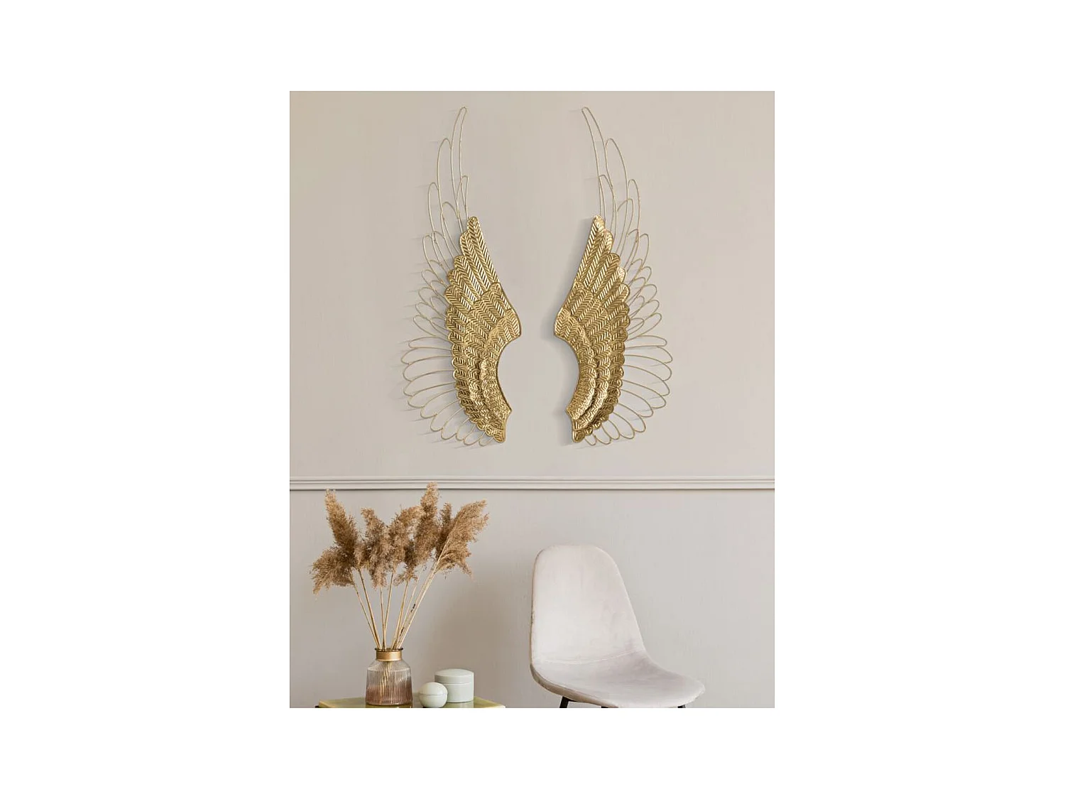 Décoration 3D en Métal Ailes 2, Or, 37x3x105,5 cm, Seven Design