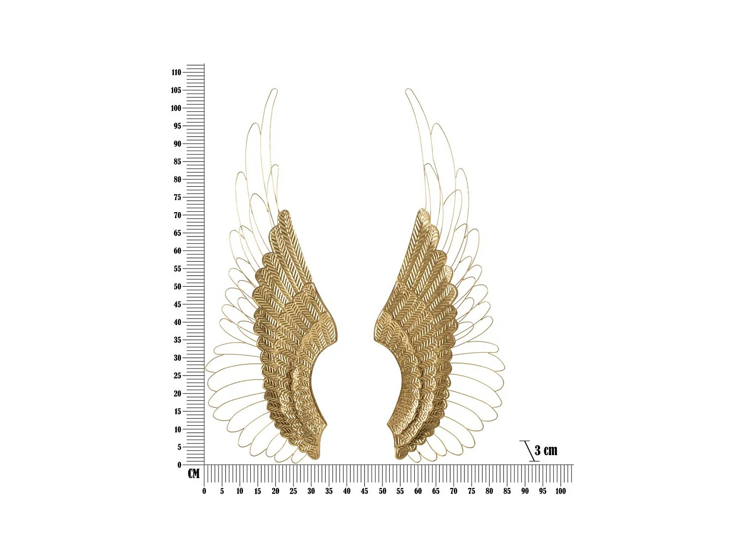 Décoration 3D en Métal Ailes 2, Or, 37x3x105,5 cm, Seven Design