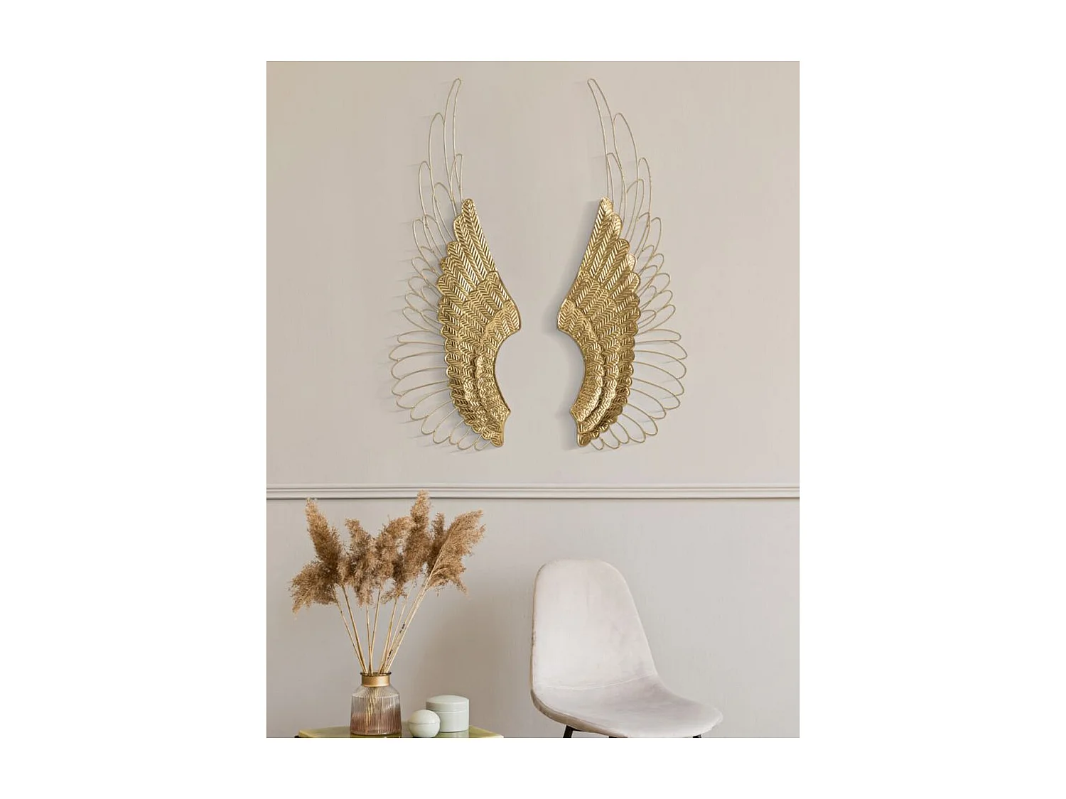 Metalowa Dekoracja 3D Skrzydła 2, Złoto, 37x3x105,5 cm, Seven Design