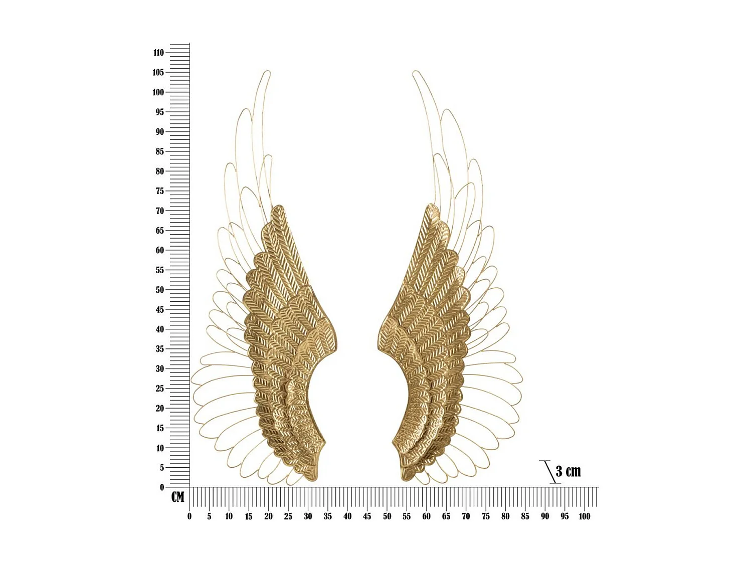 Metalowa Dekoracja 3D Skrzydła 2, Złoto, 37x3x105,5 cm, Seven Design