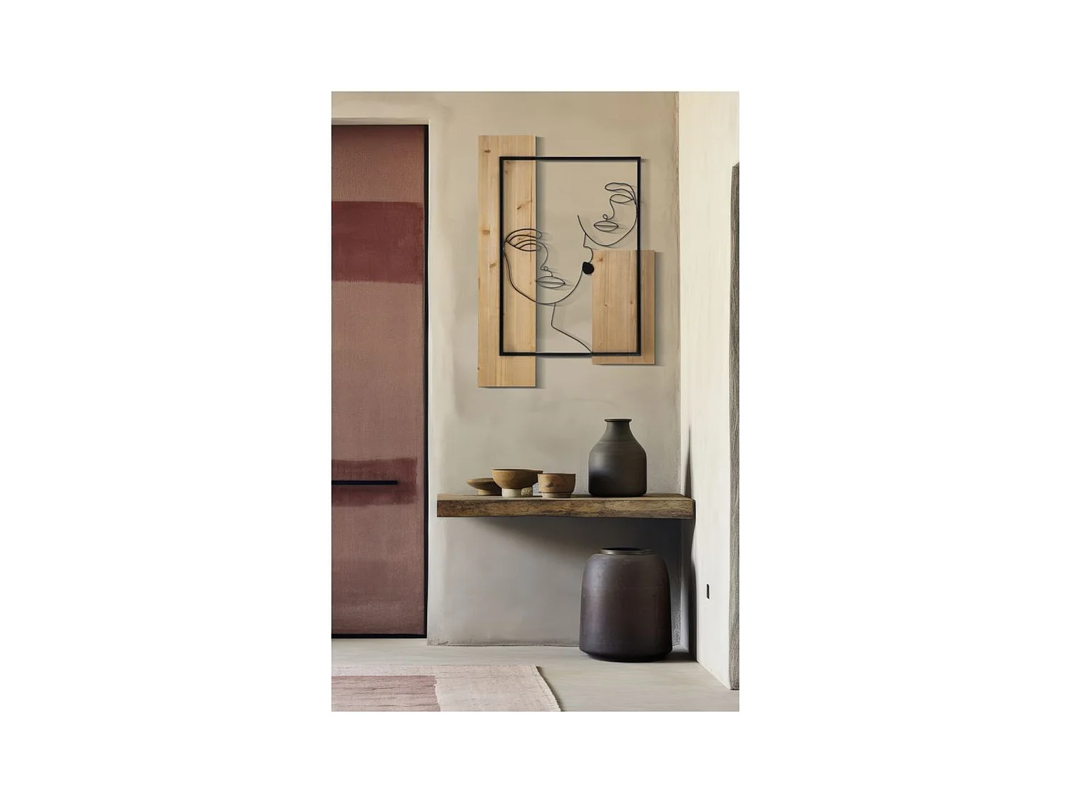 Decoração em Metal e Madeira Faces, Castanho, 63x2x90 cm, Epikasa