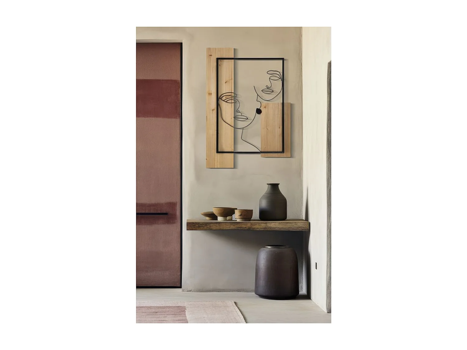 Décoration en Métal et Bois Visages, Marron, 63x2x90 cm, Seven Design