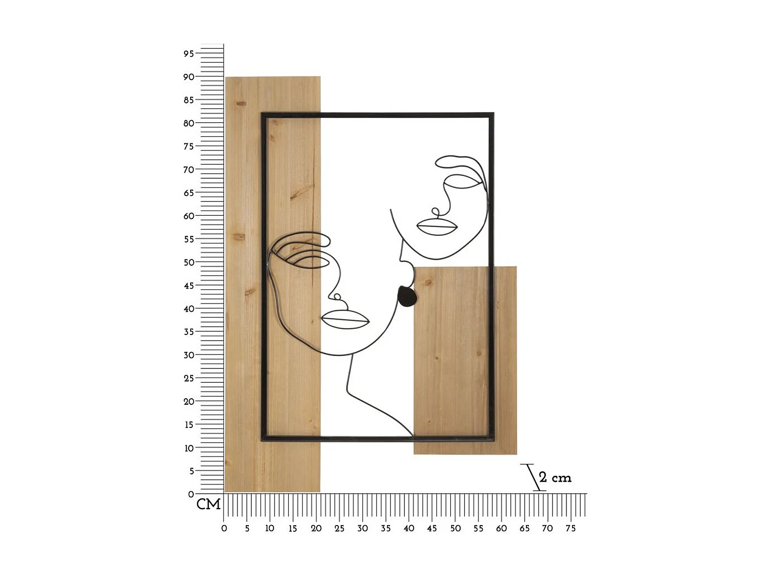 Décoration en Métal et Bois Visages, Marron, 63x2x90 cm, Seven Design