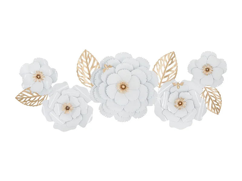 Decorazione in Metallo 3D Fiori 2, Bianco, 158x9x60 cm, Epikasa