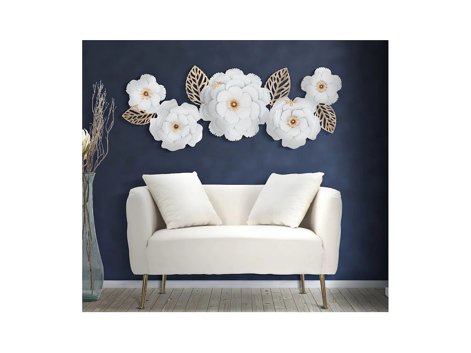 Decorazione in Metallo 3D Fiori 2, Bianco, 158x9x60 cm, Epikasa