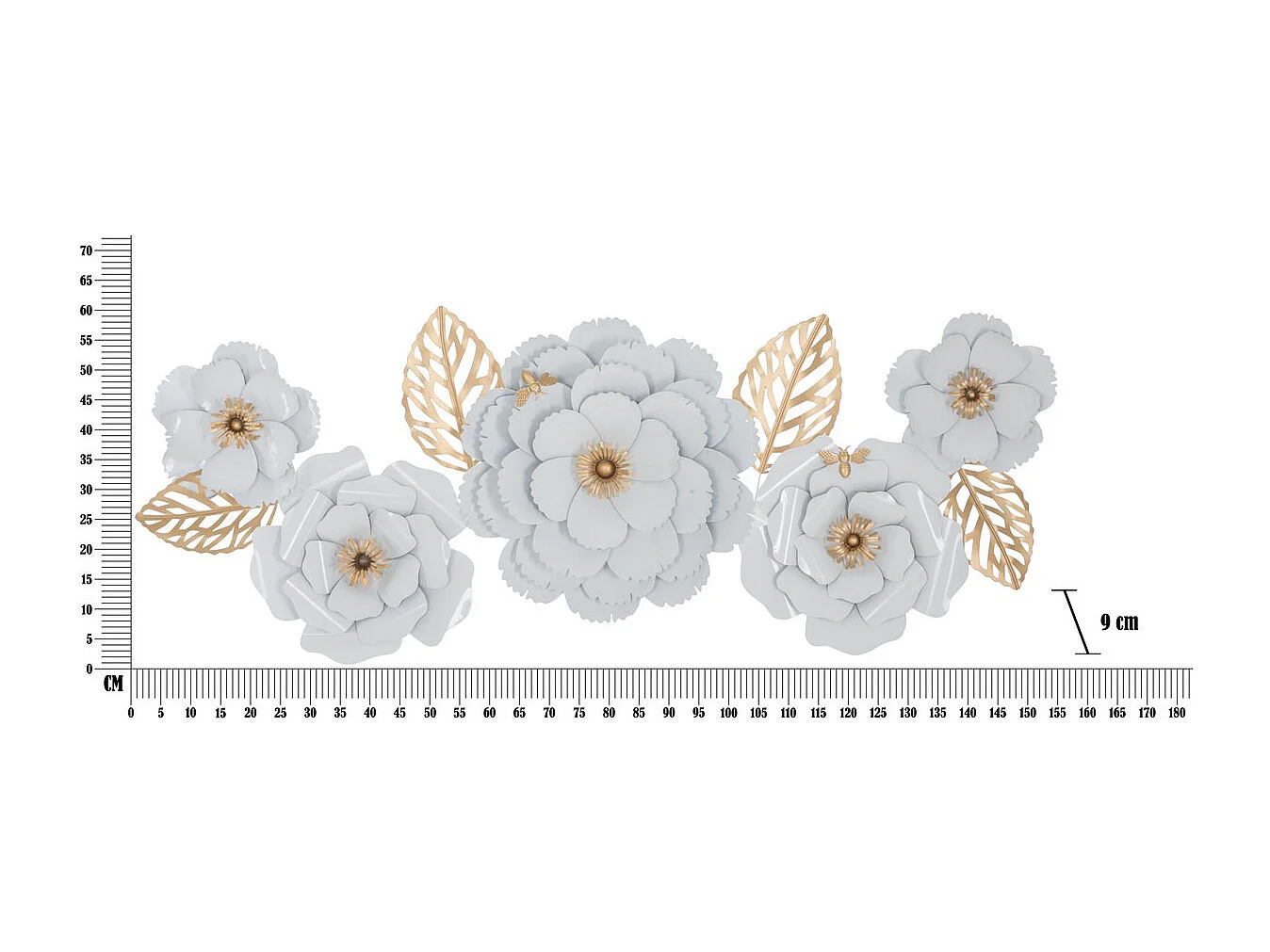 Decorazione in Metallo 3D Fiori 2, Bianco, 158x9x60 cm, Epikasa