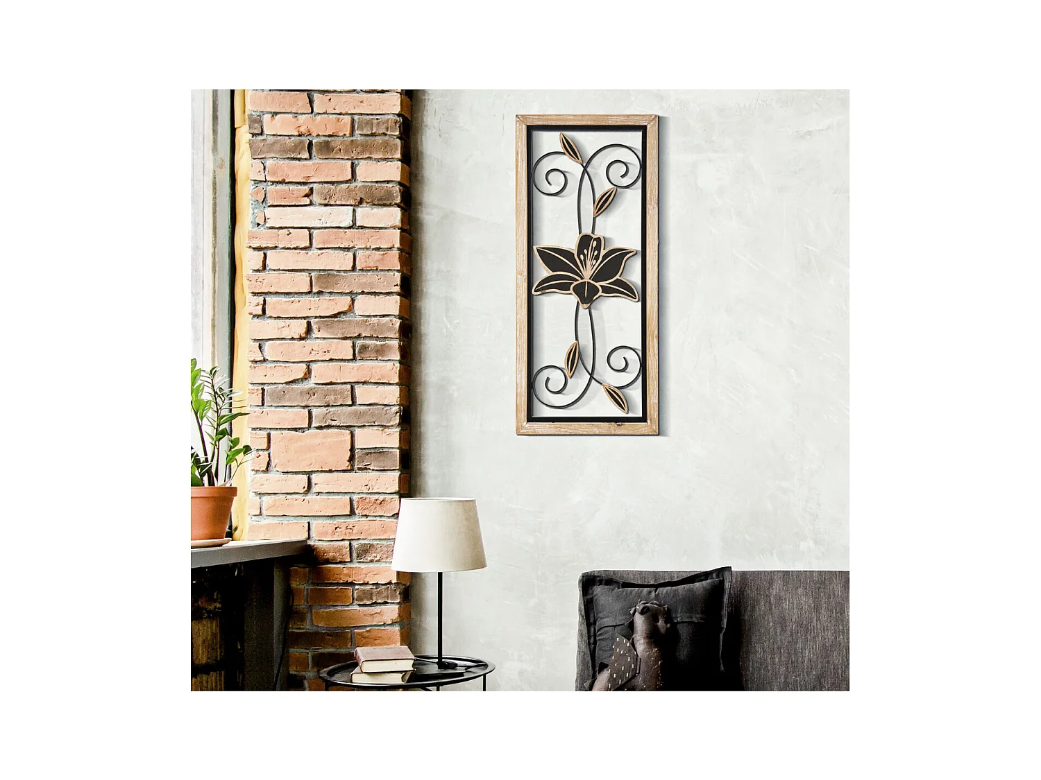 Metalowa Dekoracja 3D Kwiaty 48, Brązowy, 26x2,5x60 cm, Epikasa