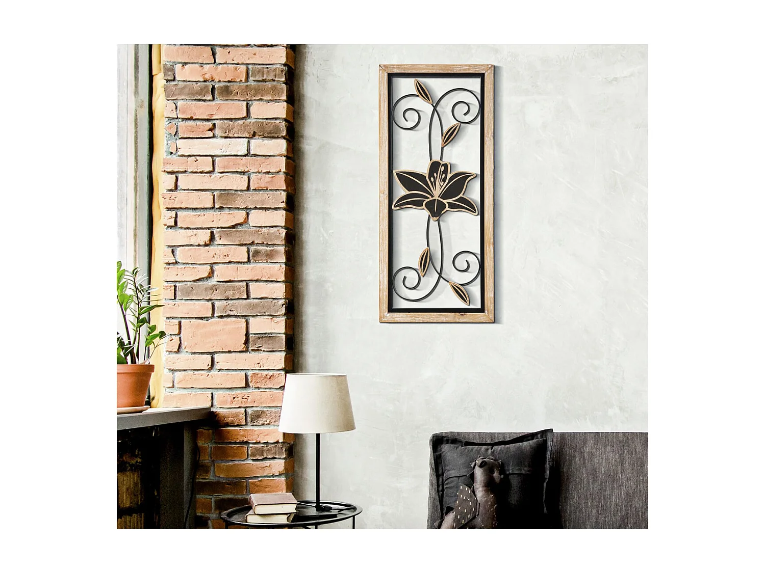 Décoration 3D en Métal Fleurs 48, Marron, 26x2,5x60 cm, Seven Design