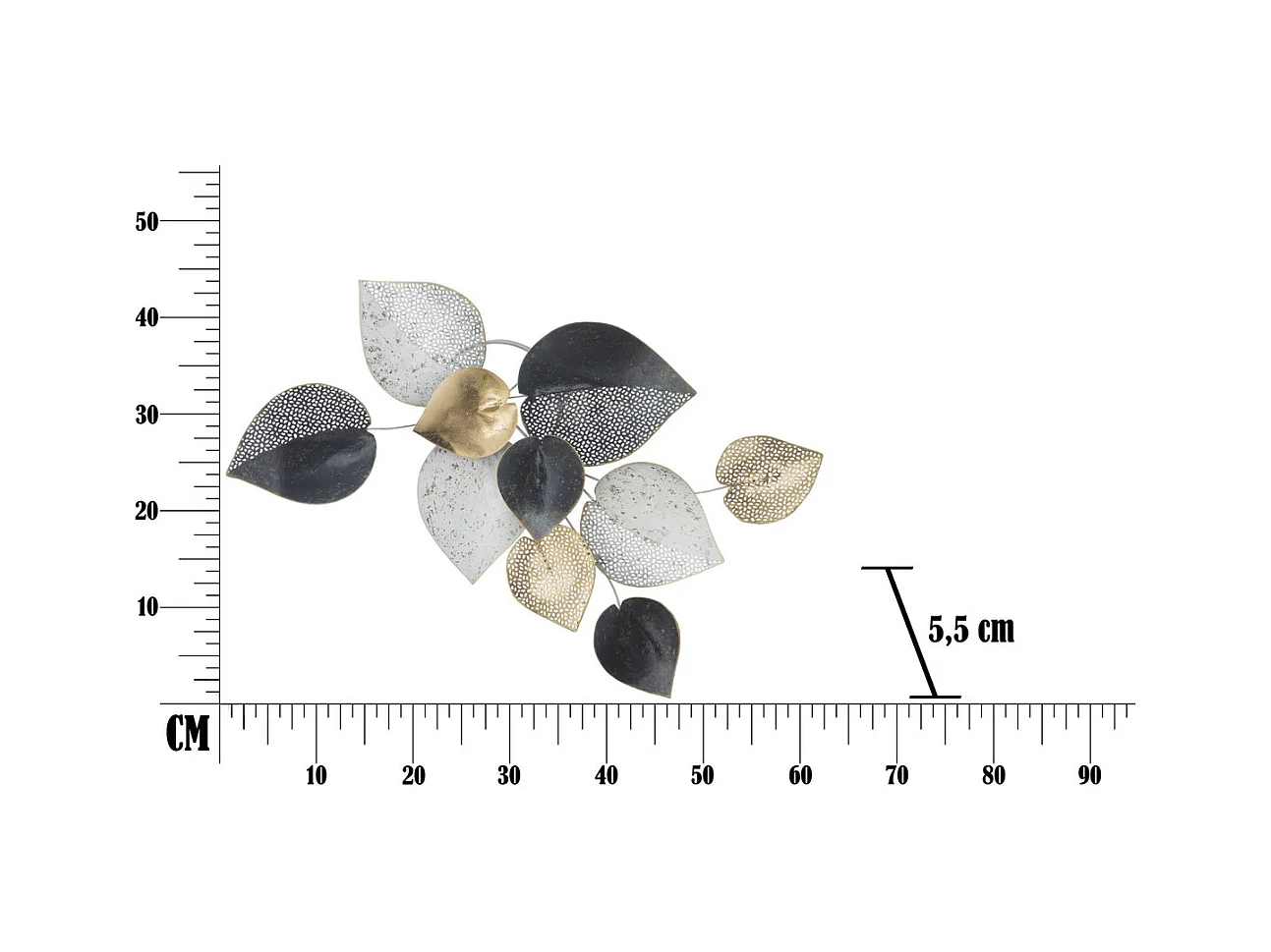 Décoration 3D en Métal Feuille 10, Multicouleur, 62,5x5,5x40 cm, Seven Design