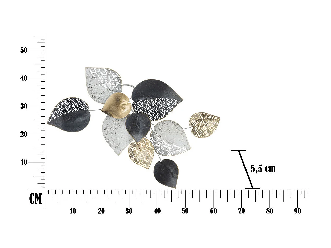 Metalowa Dekoracja 3D Liść 10, Wielokolorowy, 62,5x5,5x40 cm, Seven Design