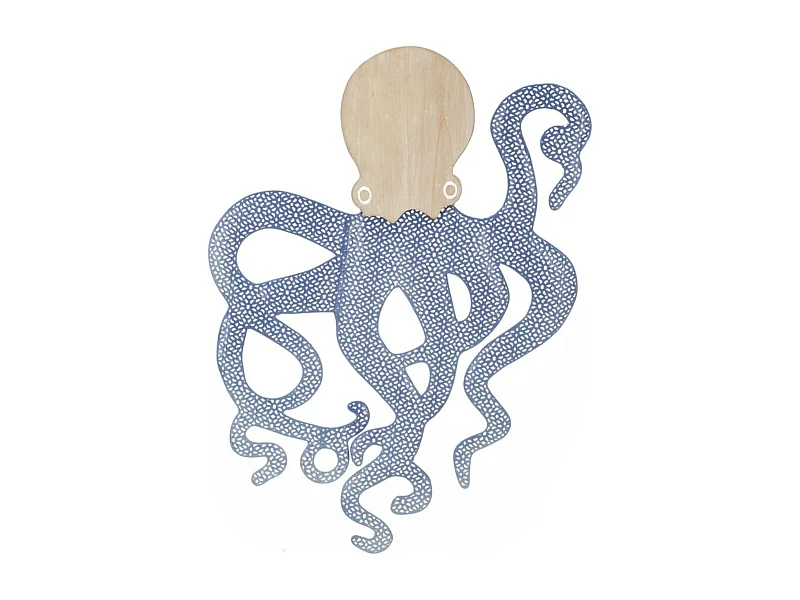 Metalen en Houten Decoratie Octopus, Veelkleurig, 41x1,5x57 cm, Epikasa