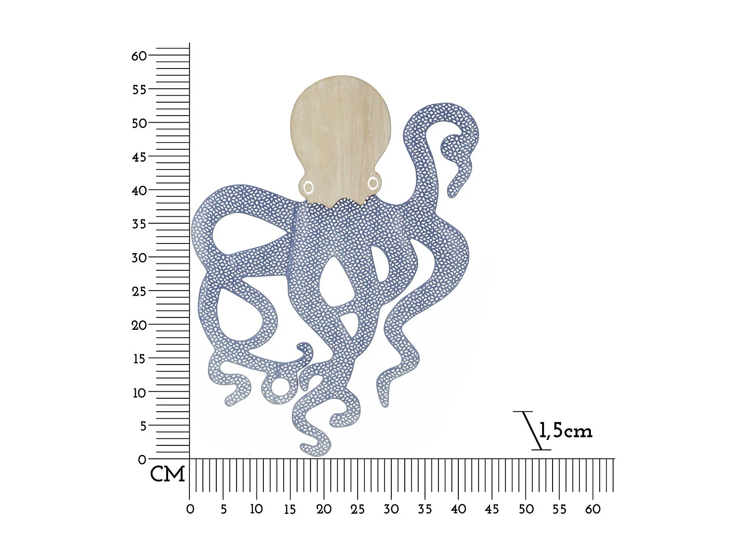Dekoracja z Metalu i Drewna Ośmiornica, Wielokolorowy, 41x1,5x57 cm, Seven Design