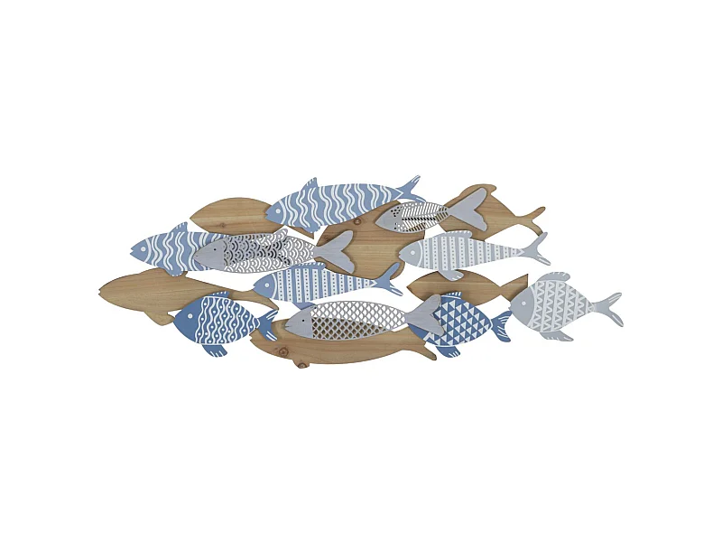 Décoration en Métal et Bois Poisson 10, Multicouleur, 91x3x33,5 cm, Seven Design