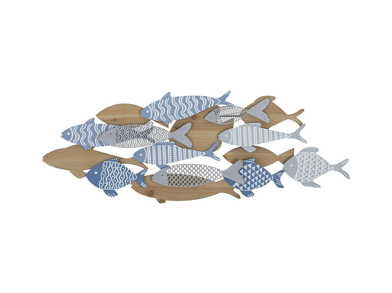 Décoration en Métal et Bois Poisson 10, Multicouleur, 91x3x33,5 cm, Seven Design