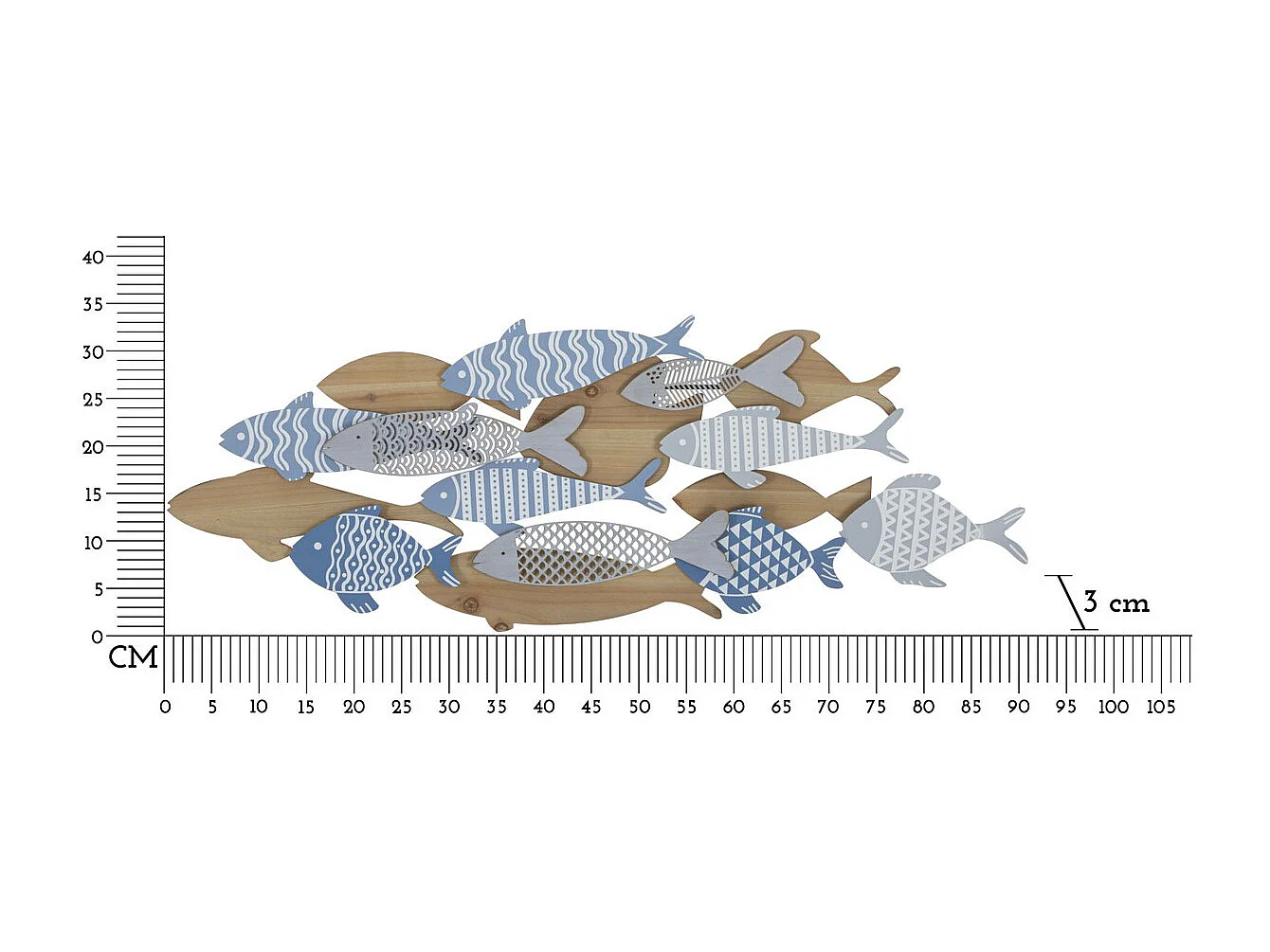 Décoration en Métal et Bois Poisson 10, Multicouleur, 91x3x33,5 cm, Seven Design