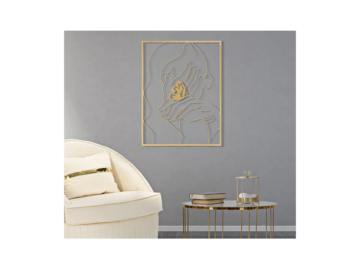 Decoração em Metal Mãos, Ouro, 60x1x80 cm, Epikasa