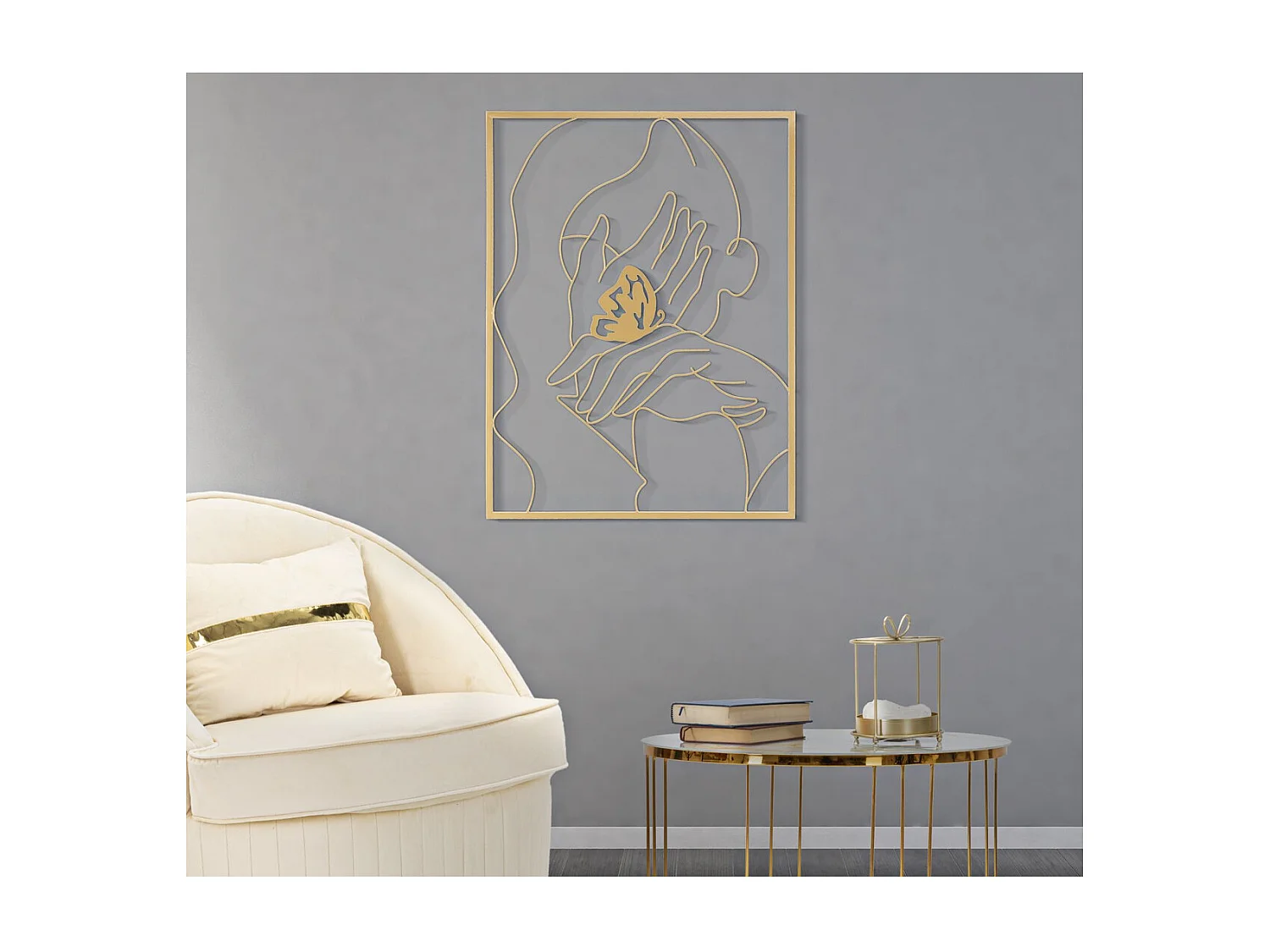 Décoration en Métal Mains, Or, 60x1x80 cm, Seven Design