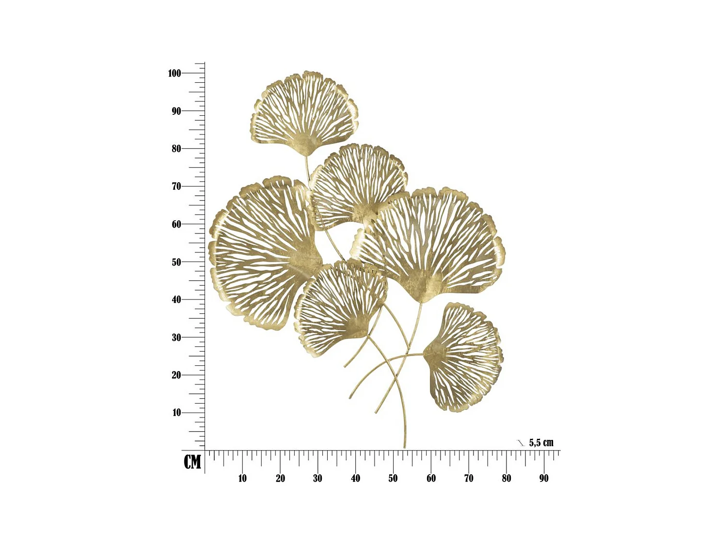 3D Metalen Decoratie Blad 28, Goud, 75x5,5x101 cm, Epikasa