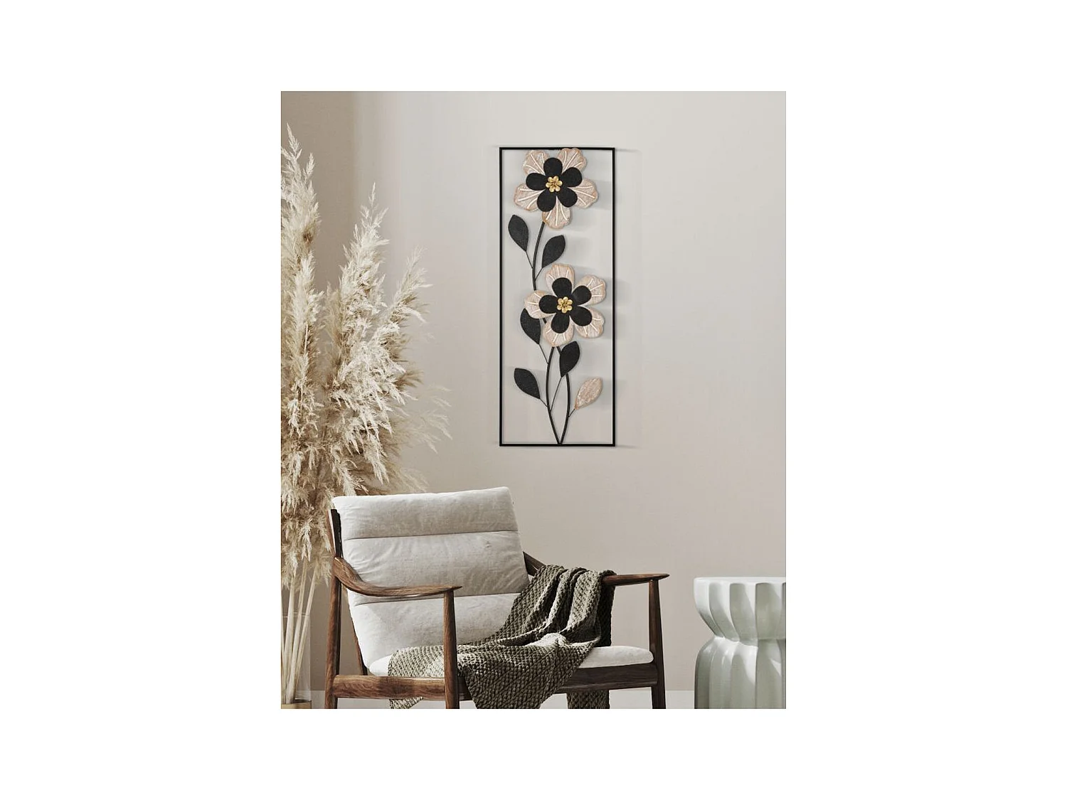 Décoration 3D en Métal Fleurs 49, Noir, 27x2,5x70 cm, Seven Design