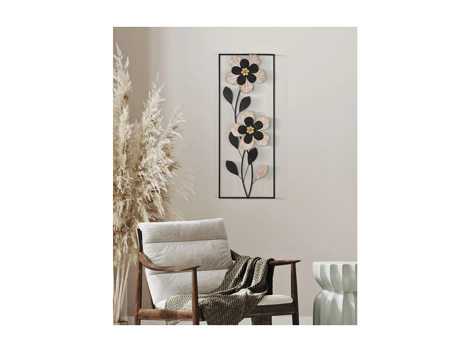 Decoração de Metal 3D Flores 49, Preto, 27x2,5x70 cm, Seven Design