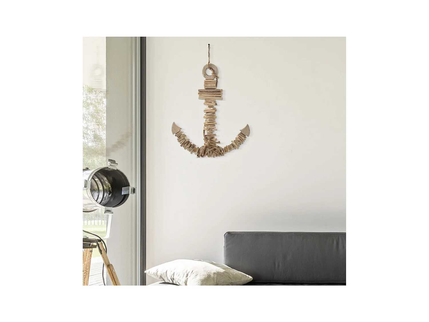 Decoração em Metal e Madeira Âncora, Castanho, 39x7x46 cm, Epikasa