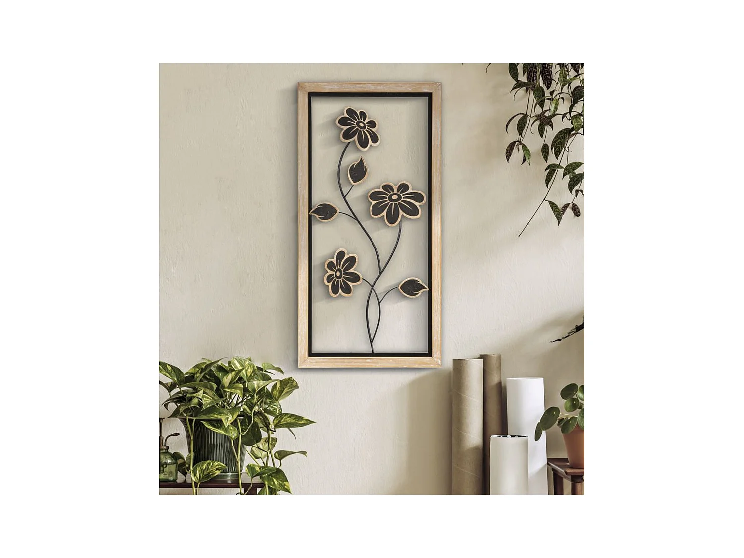 3D Metalen Decoratie Bloemen 46, Bruin, 30x2,5x60 cm, Epikasa