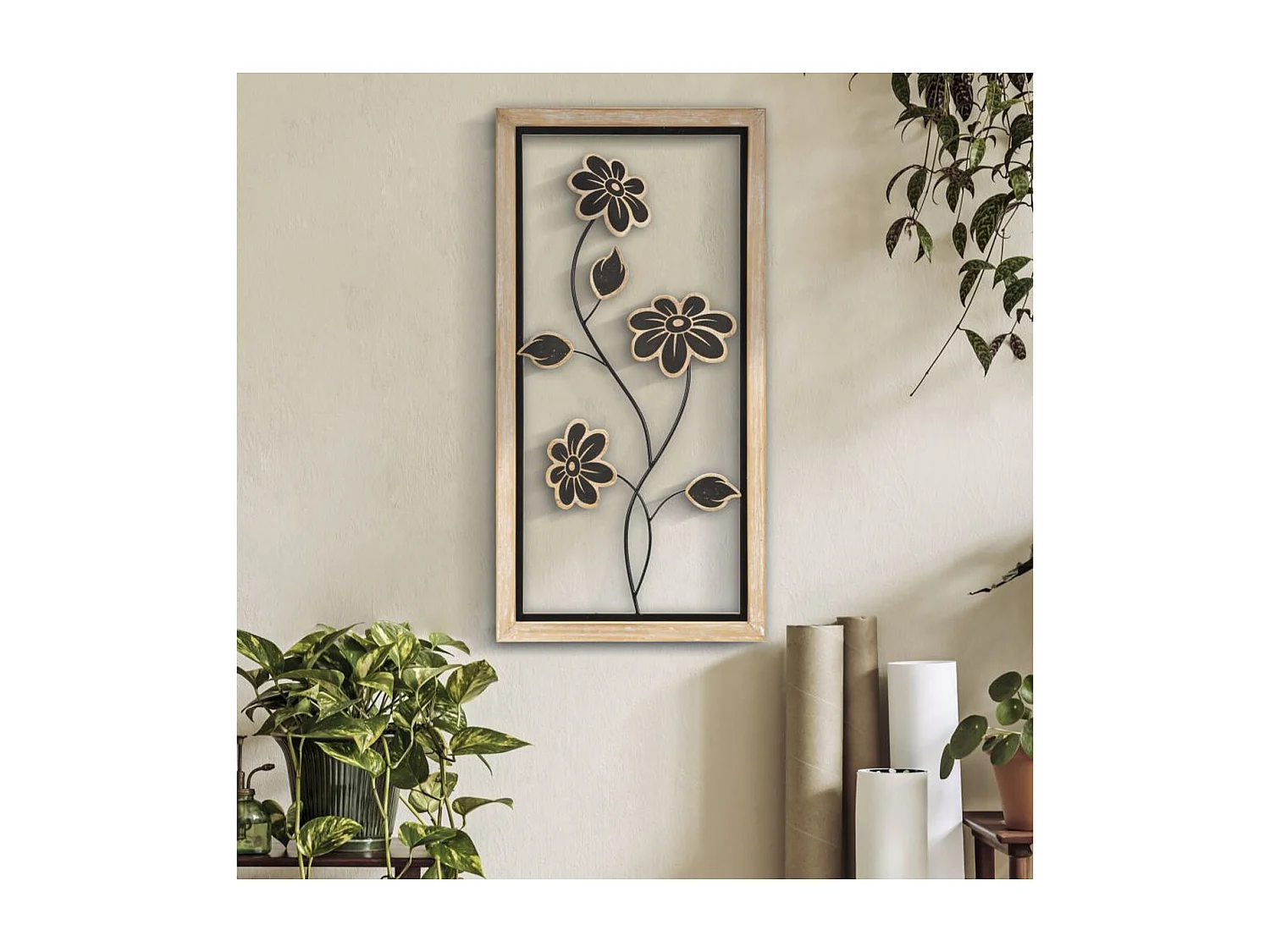 Metalowa Dekoracja 3D Kwiaty 46, Brązowy, 30x2,5x60 cm, Seven Design