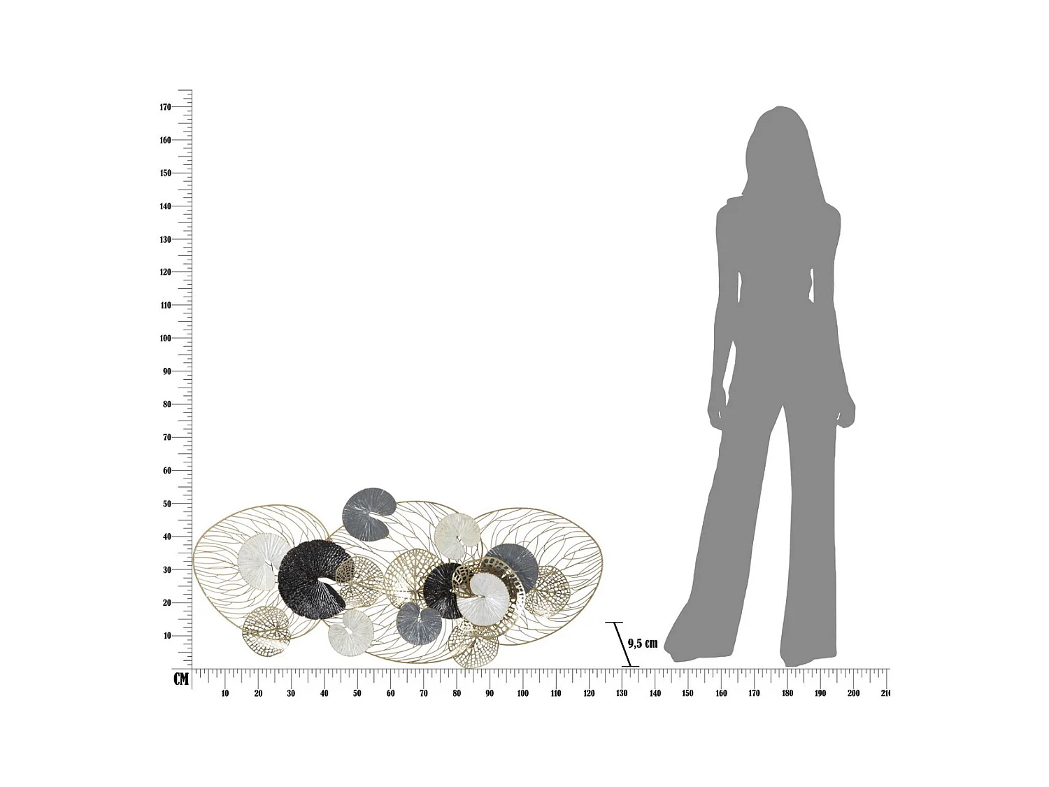 Metalowa Dekoracja 3D Kręgi, Wielokolorowy, 124,5x9,5x55 cm, Epikasa