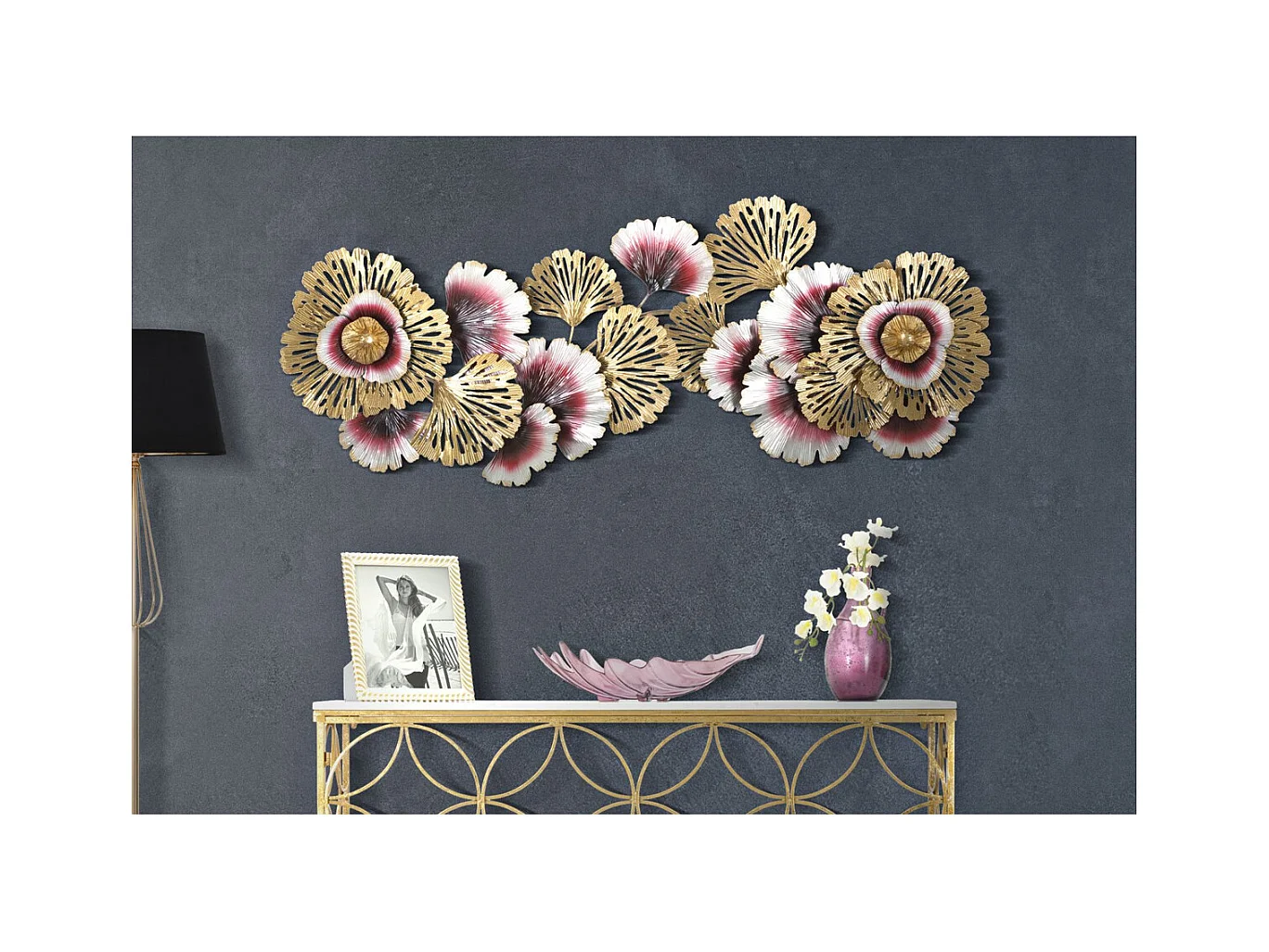 Metalowa Dekoracja 3D Kwiaty 15, Wielokolorowy, 130x5,5x54 cm, Epikasa