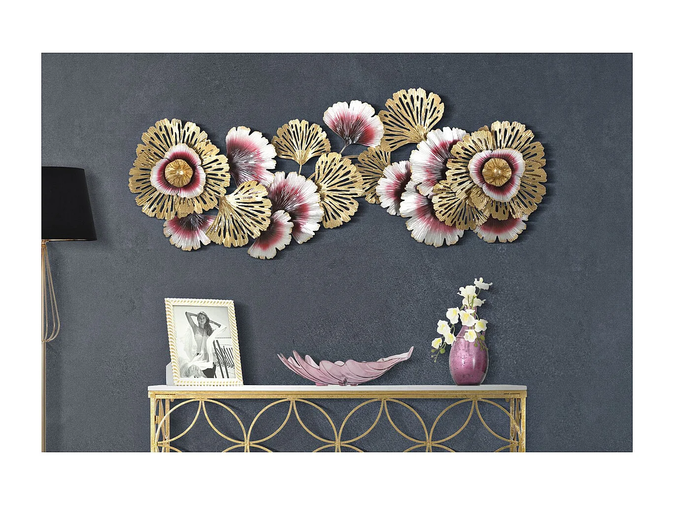 Metalowa Dekoracja 3D Kwiaty 15, Wielokolorowy, 130x5,5x54 cm, Seven Design