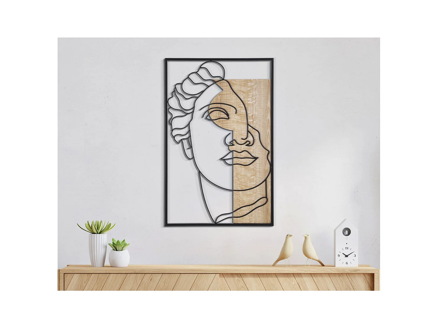 Dekoracja z Metalu i Drewna Twarz 7, Wielokolorowy, 50x2x80 cm, Epikasa