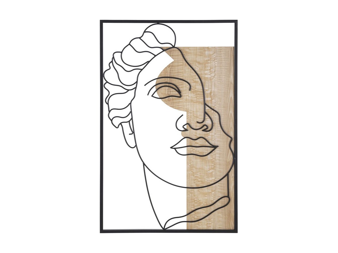 Décoration murale en bois - Visage de femme géométrique - Noir - Déco