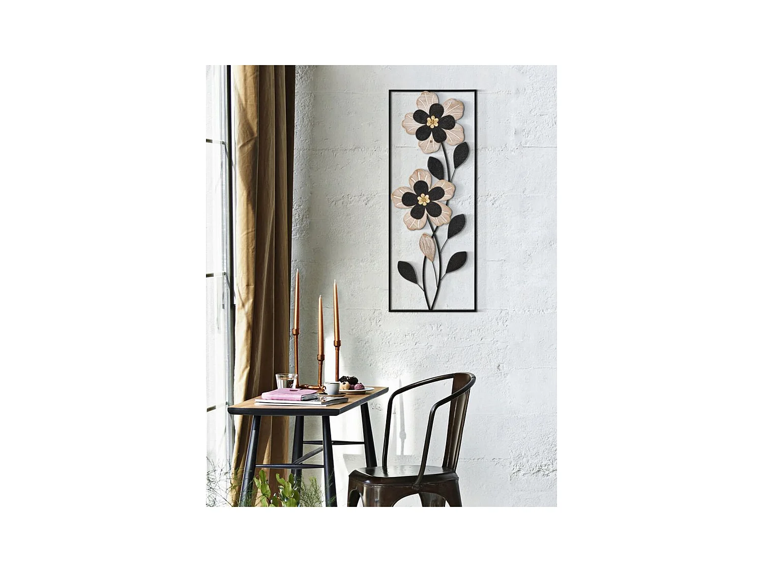 Metalowa Dekoracja 3D Kwiaty 50, Czarny, 27x2,5x70 cm, Epikasa