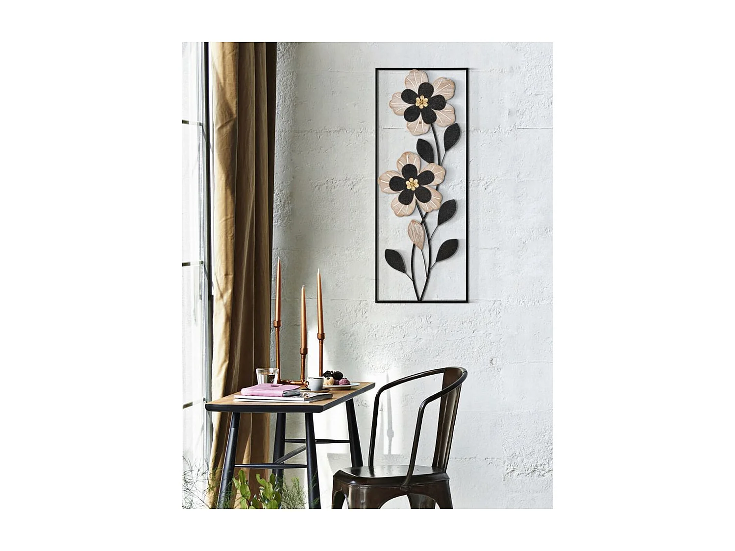 Metalowa Dekoracja 3D Kwiaty 50, Czarny, 27x2,5x70 cm, Seven Design