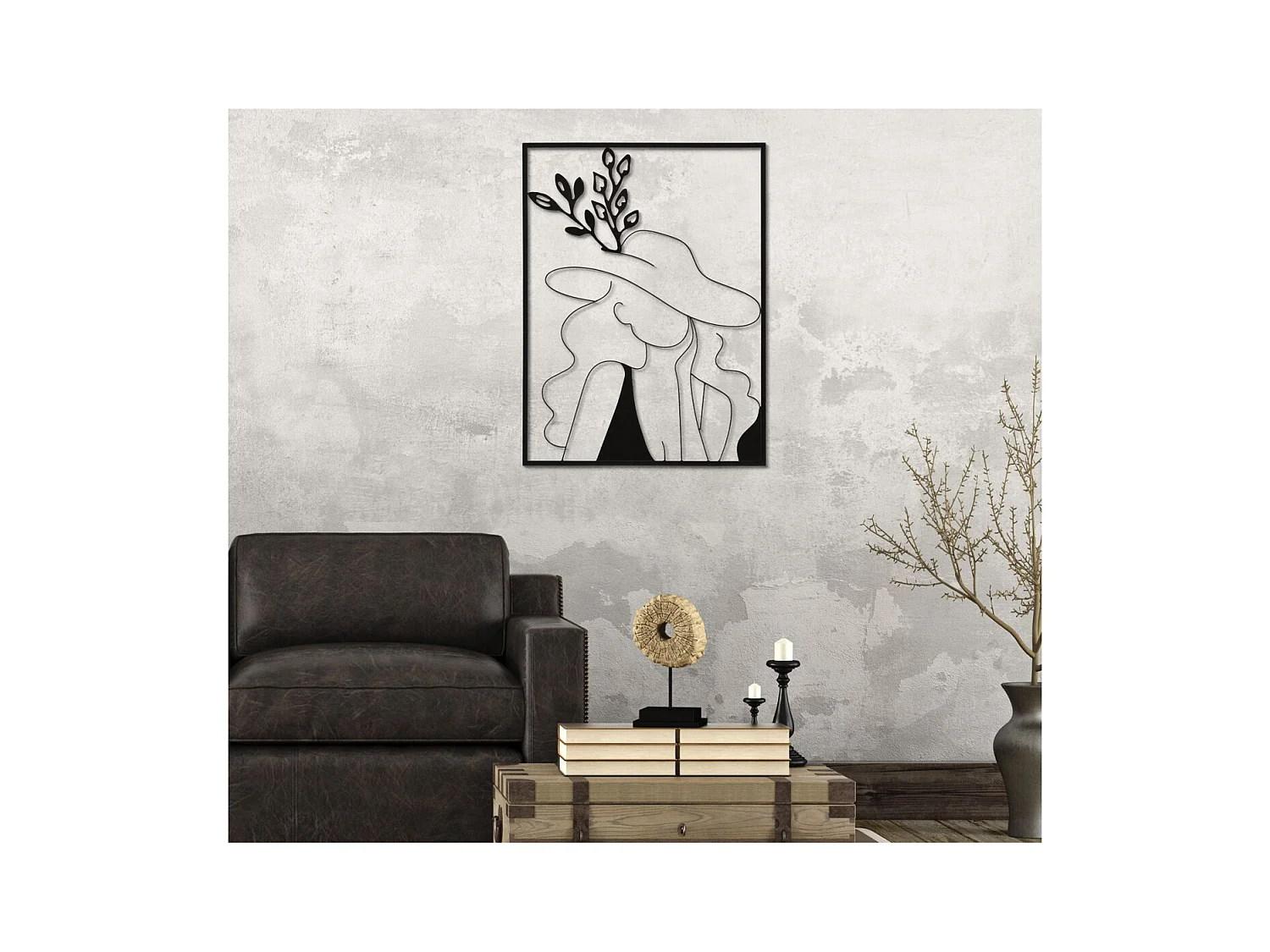 Decorazione in Metallo Viso 3, Nero, 60x1x80 cm, Epikasa